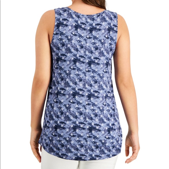 NWT Style & Co Cotton SWING Tye-Dyed  TANK TOP Medium BLUE STARS - Picture 2 of 4